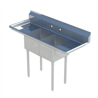 Sapphire Manufacturing 56-Inch 2-Compartment Stainless Steel Sink with Dual Drainboards and Backsplash