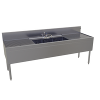 Glastender Three-Compartment Underbar Sink Unit with Dual Drainboards, 84 Inch W x 24 Inch D, Stainless Steel