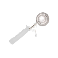 Crestware #6 Deluxe Thumb Press Disher, 4 to 5 oz, 18/8 Stainless Steel, White Ergonomic Handle