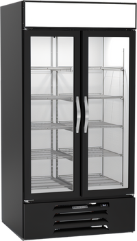Beverage-Air MarketMax Two-Section Reach-In Glass Door Merchandiser Refrigerator, 35.08 Cu. Ft., Black, Hinged Double Glass Doors