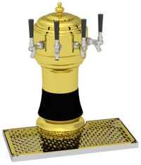 Glastender Zeus 5-Faucet Polished Brass Draft Dispensing Tower with Surface-Mount Drain Pan