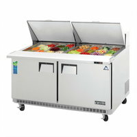 Everest Refrigeration Two-Section Back-Mount Mega-Top Sandwich Prep Table, 59-1/8-Inch Wide, Self-Contained R290 Refrigeration