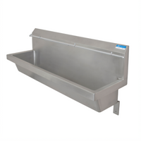 BK Resources 48-Inch Wall-Mount 304 Stainless Steel Urinal with Flush Pipe, Basket Drain, and Sloping Backsplash