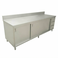Omcan USA Stainless Steel Enclosed Work Table with Sliding Doors and 3 Drawers, 60 x 30 x 42 Inches, 6 Inch Backsplash