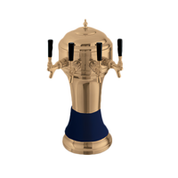 Perlick Roma Countertop Glycol-Cooled 4-Faucet Draft Beer Tower with Gold-Tone Brass Body and Blue Ceramic Skirt