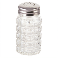 Winco Classic 2 oz Glass Salt and Pepper Shaker with Stainless Steel Flat Top