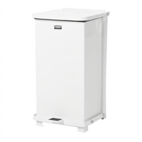 Defenders 6-1/2 Gallon White Square Commercial Step Can with Retainer Band and Plastic Liner