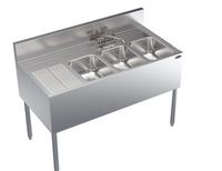 Krowne Royal Series 48-Inch Three-Compartment Stainless Steel Underbar Sink with Left Drainboard, Right-Hand Bowl