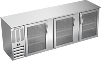 Beverage Air BBN94HC-FG-S 94-Inch Three-Section Food-Rated Refrigerated Back Bar Cooler with Glass Doors