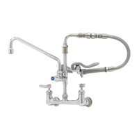 T&S Brass B-0184 Wall Mount Pre-Rinse Unit with Add-On Faucet, 8-Inch Adjustable Centers, 12-Inch Swing Nozzle, and 1.15 GPM Spray Valve