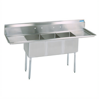 BK Resources 84-Inch Economy 3-Compartment Stainless Steel Sink with Dual 18-Inch Drainboards