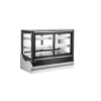 Omcan 48-Inch Square Countertop Self-Service Refrigerated Display Case, 9 Cu. Ft., Black, Sliding Glass Doors