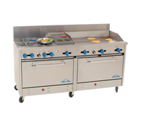 Comstock-Castle 72-Inch Commercial Gas Range with 4 Open Burners, 36-Inch Griddle, 12-Inch Char-Broiler, and 2 Ovens