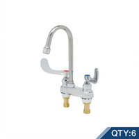 T&S Brass Medical Deck-Mount Faucet with Rigid Gooseneck Spout, Aerator, and 4-Inch Wrist Action Handles
