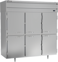 Beverage Air P-Series Three-Section Pass-Thru Reach-In Refrigerator with 12 Solid Half Doors, 73.99 Cu. Ft.