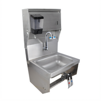BK Resources Wall-Mount Stainless Steel Hand Wash Sink with Towel and Soap Dispenser, 14 x 10 Bowl, 5-Inch Deep