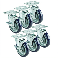 Krowne 3-Inch Plate Shelf Casters with Brakes, Set of 6