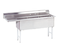 Advance Tabco 3-Compartment Fabricated Sink with Left Drainboard, 30 x 24 x 14-Inch Bowls, 129-Inch Overall Length