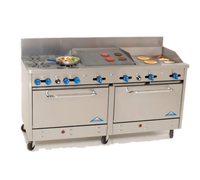 Comstock-Castle 72-Inch Commercial Gas Range with 4 Open Star Burners, 24-Inch Griddle, 24-Inch Char-Broiler, and 2 Ovens