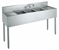 Krowne Silver Series 60-Inch Three-Compartment Convenience Store Sink with Dual Drainboards and Faucet