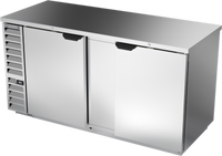 Beverage-Air 68-Inch Two-Section Food-Rated Back Bar Refrigerator with Solid Doors and Left-Side Compressor (BB68HC-F-S)