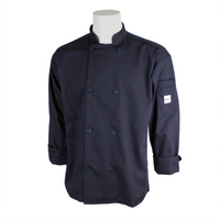 Mercer Culinary Millennia Unisex Long Sleeve Traditional Button Chef Jacket, Navy Blue, Large