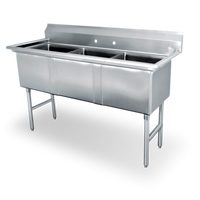 Three Compartment Commercial Stainless Steel Sink with Legs, No Drainboard, 35 x 19.5 x 43.75 Inches