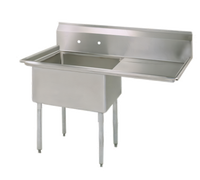 BK Resources 1-Compartment 18-Gauge 304 Stainless Steel Sink with Right Drainboard, 9-Inch Backsplash, and Legs
