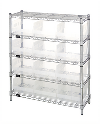 Quantum Bin Wire Shelving Center with 5 Shelves and 12 Clear Bins, 12