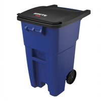 BRUTE 50-Gallon Roll-Out Trash Container with Hinged Lid, Blue
