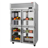 Turbo Air PRO Series Two-Section Pass-Thru Reach-In Refrigerator with 4 Front and 4 Rear Glass Half Doors, 50.23 Cu. Ft.