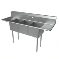 BK Resources Economy Freestanding 3-Compartment Stainless Steel Sink with Dual 12-Inch Drainboards