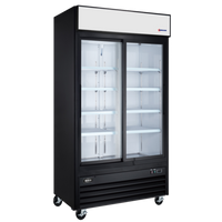 Omcan 40-Inch Wide 2-Section Bottom-Mount Glass Door Merchandiser Refrigerator, 31.5 Cu. Ft., Stainless Steel/Black, 115V