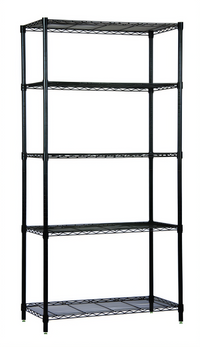 Quantum Wire Shelving Starter Kit, 42 x 12 x 74 Inches, 5 Shelves, Black Epoxy Antimicrobial Finish