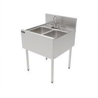Top Shelf TSF24M2 Two-Compartment Stainless Steel Underbar Sink Unit with Backsplash, 24 x 24 Inches