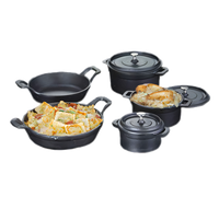 American Metalcraft 19 oz Round Cast Iron Baking Dish with Lid and Handles