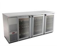 Pro-Line E-Series Three-Section 80-Inch Refrigerated Back Bar Cooler with 3 Glass Doors, Stainless Steel