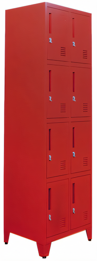 Omcan 4-Tier 2-Bank Red Painted Steel Locker Unit, 8 Compartments