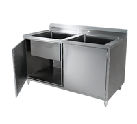 Klinger's Trading 60-Inch Two-Compartment Cabinet Base Stainless Steel Sink with Hinged Doors