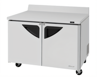Turbo Air Super Deluxe 48-Inch Two-Section Worktop Refrigerator with Self-Cleaning Condenser, 12 Cu. Ft., Stainless Steel, Rear-Mounted R290, 115V