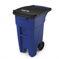 Rubbermaid Commercial BRUTE 32 Gallon 2-Wheel Rollout Trash Cart with Hinged Lid, Blue