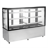 72-Inch Square Glass Floor Refrigerated Display Case, Self-Contained, 3 Shelves