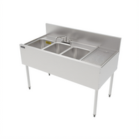 Top Shelf TSF Series 48-Inch 3-Compartment Underbar Multi-Tank Sink with Right Drainboard