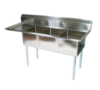 John Boos E-Series Commercial 3-Compartment Sink with Left Drainboard, 47-1/2 in W x 19-1/2 in D x 43-3/4 in H, 18/300 Stainless Steel