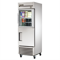True 27-Inch One-Section Bottom-Mounted Reach-In Combination Refrigerator with Framed Glass and Stainless Steel Half Doors