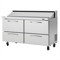 Turbo Air PRO Series 60-Inch Two-Section Sandwich/Salad Prep Table with 4 Drawers, Rear-Mount Self-Contained Refrigeration, 16 Cu. Ft.