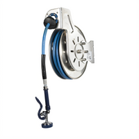 Open Stainless Steel Retractable Hose Reel System, 3/8 Inch x 35 Foot Hose, Blue Spray Valve