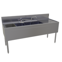 Glastender Four-Compartment Stainless Steel Underbar Sink Unit with Right Drainboard and Deck-Mount Faucet, 66-Inch x 24-Inch