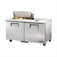 True 60-Inch 2-Section Sandwich/Salad Refrigerated Prep Table with 8-Pan Top and Double-Door Base