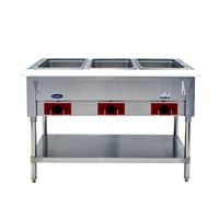 CookRite 3-Well Electric Steam Table with Open Wells, Cutting Board Shelf, and Undershelf